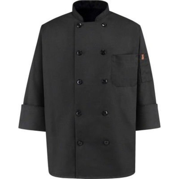 Vf Imagewear Chef Designs 10 Button-Front Chef Coat, Pearl Buttons, Black, Spun Polyester, XL 0425BKRGXL